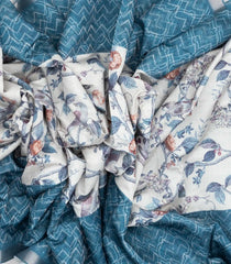 Blue Woven Art Tussar Saree With Printed Bird Motifs-BL3765