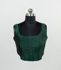 Bottle Green Woven Ready Made Spun Cotton Plain Sleeveless Blouse-RB5189