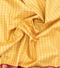 Mustard Handloom Korvai Kanchipuram Silk Saree With Silk Checks-KA16344