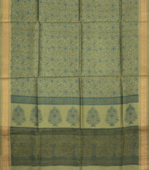 Cardamom Green Printed Tussar Silk Saree With Floral Motifs-TU3791