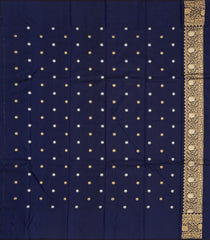 Navy Blue Handloom Banarasi Silk Saree With Floral Buttas