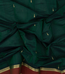 Bottle Green Handloom Kanchi Cotton Saree With Raindrop Buttas-KC1582