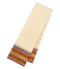 Cream Handloom Korvai Kanchipuram Silk Saree With Silk Checks-KA16678