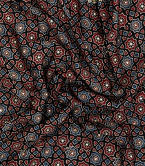 Black Printed Modal Silk Saree With Embroidered Motifs-PS0745