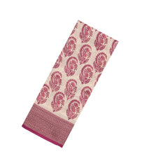 Cream Printed Chanderi Cotton Saree With Zari Border-CC1556