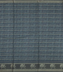 Cream Printed Synthetic Dupion Saree With Zari Stripes & Teal Border-SY0229