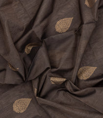 Dark Grey Handloom Silk Cotton Saree With Buttas-SC4520