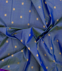 Blue Handloom Kanchipuram Silk Saree With Vairaoosi Stripes & Buttas-KA15494
