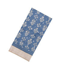 Steel Blue Printed Tussar Silk Saree With Floral Motifs-TU3636