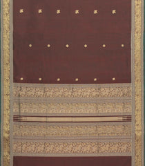 Dark Brown Handloom Silk Cotton Saree With Zari Buttas-SC4263