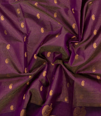 Dark Purple Handloom Silk Cotton Saree With Stripes & Buttas-SC4748