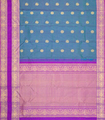 Blue Handloom Kanchipuram Silk Saree With Zari Checks & Buttas-KA16306