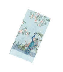 Light Blue Printed Linen Saree With Peacock Motifs-LI0751