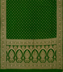 Green Handloom Banarasi Khadi Georgette Silk Saree With Floral Motifs-BE1628
