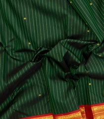 Dark Green Handloom Korvai Kanchipuram Silk Saree With Stripes & Buttas-KA15449