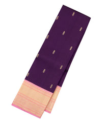 Dark Purple Handloom Korvai Kanchipuram Silk Saree With Contrast Border-KA13523