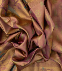 Dusty Peach Handloom Kanchipuram Silk Saree With Meena Parrot Motifs - KA14648