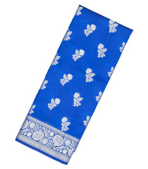 Blue Woven Dupion Silk Saree With Floral Buttas-DS0518