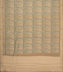 Beige Printed Chanderi Cotton Saree With Floral Motifs-CC1736