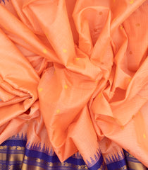 Peach Handloom Gadwal Silk Cotton Saree With Checks & Buttas-GA0178