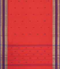 Red Woven Chettinad Cotton Saree With Buttas & Contrast Border-CN1921