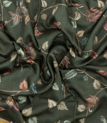 Olive Green Printed Tussar Silk Saree With Kalamkari Motifs-TU3599