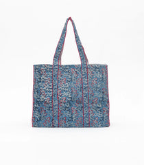 Light Blue Bagru Printed Handmade Cotton Quilted Tote Bag-ACS1037