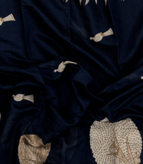 Midnight Blue Printed Chanderi Cotton Saree With Zari Border-BL5494