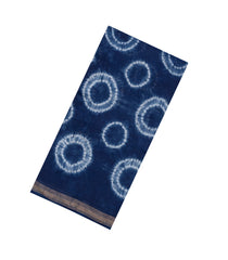 Indigo Printed Chanderi Cotton Saree With Zari Border-CC1528