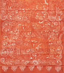 Rust Woven Silk Saree With Printed Floral Motifs-PS0576