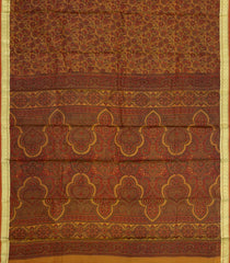 Oil Mustard Printed Silk Saree With Floral Motifs & Zari Border-PS0693
