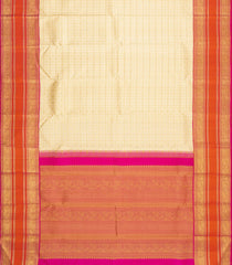 Cream Handloom Korvai Kanchipuram Silk Saree With Zari Checks & Kanchipuram Butta Silk Sarees -KA16605