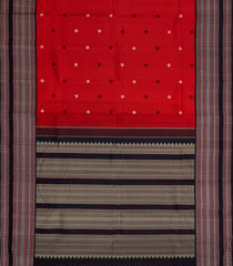 Red Handloom Korvai Kanchipuram Silk Saree With Silk Buttas-KA15493