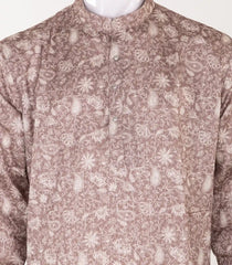 Light Brown Mid Length Kurta with floral print -EW1100