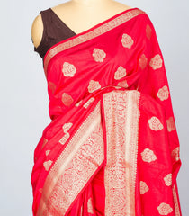 Dark Peach Woven Art Tussar Silk Saree With Floral Motifs-BL4628