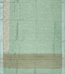 Shadow Green Woven Linen Saree With Embroidered Floral Motifs-LI0625