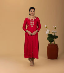 Red Embroidered Festive Kurta-KR0845