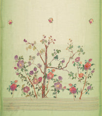 Light Green Woven Linen Saree With Embroidered Tree Motifs-LI0755