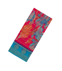 Hot Pink Printed Synthetics Dola with Zari Stripes & Contrast Border-BL5163