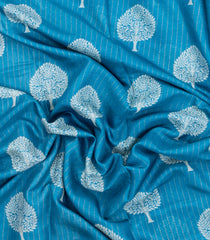 Sky Blue Printed Synthetic Dola Saree With Zari Stripes & Border-BL5395