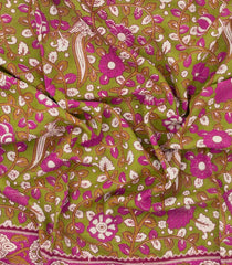Olive Green Printed Kalamkari Cotton Saree-KAL1254