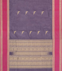 Lilac Handloom Silk Cotton Saree With Buttas & Contrast Border-SC4194