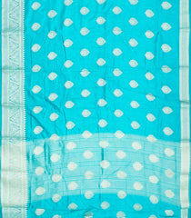 Turquoise Woven Art Tussar Silk Saree With Floral Motifs-BL4626
