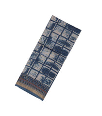 Steel Blue Handloom Chanderi Cotton Saree With Printed Check Motifs-CC1221