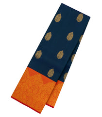 Navy Blue Handloom Kanchipuram Silk Saree With Floral Buttas-KA14884