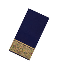 Navy Blue Woven Art Dupion Saree With Meena Floral Border-BL5923