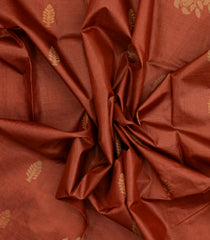 Rust Woven Tussar Silk Saree With Tree Motifs & Zari Border-TU3530