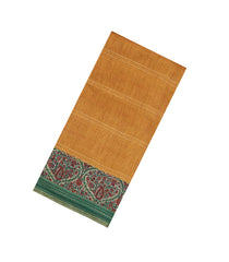 Mustard Printed Tussar Silk Saree With Floral Motifs In Border-TU3683
