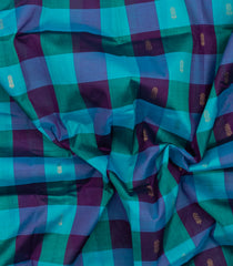 Cyan & Blue Handloom Silk Cotton Saree With Checks & Zari Buttas-SC4612