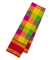 Multi Colour Handloom Korvai Kanchipuram Silk Saree With Checks-KA16433